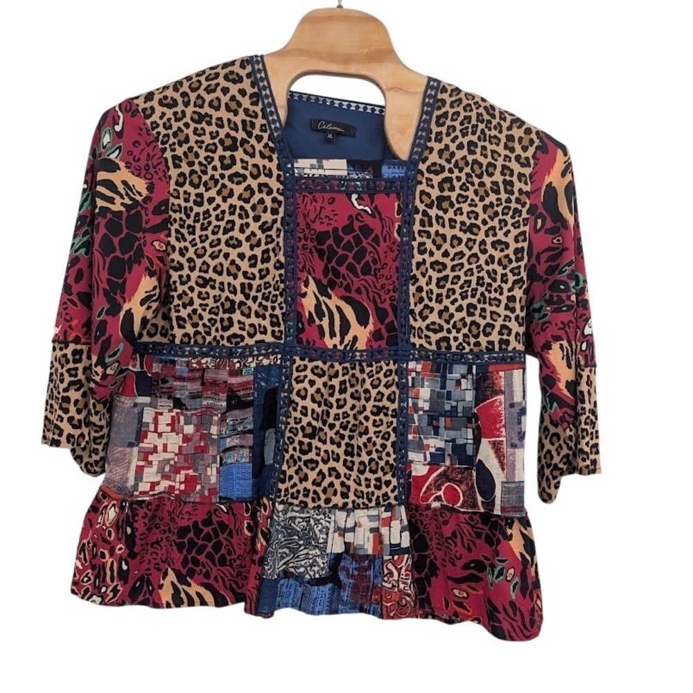 Calessa Embroidered Patchwork Tunic‎ Top Blouse Womens Boho Patchwork sz XL